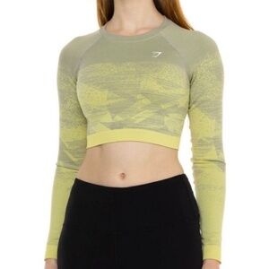 Gymshark Adapt Ombre Seamless Long Sleeve Crop Top – Yellow/Khaki – Size Large